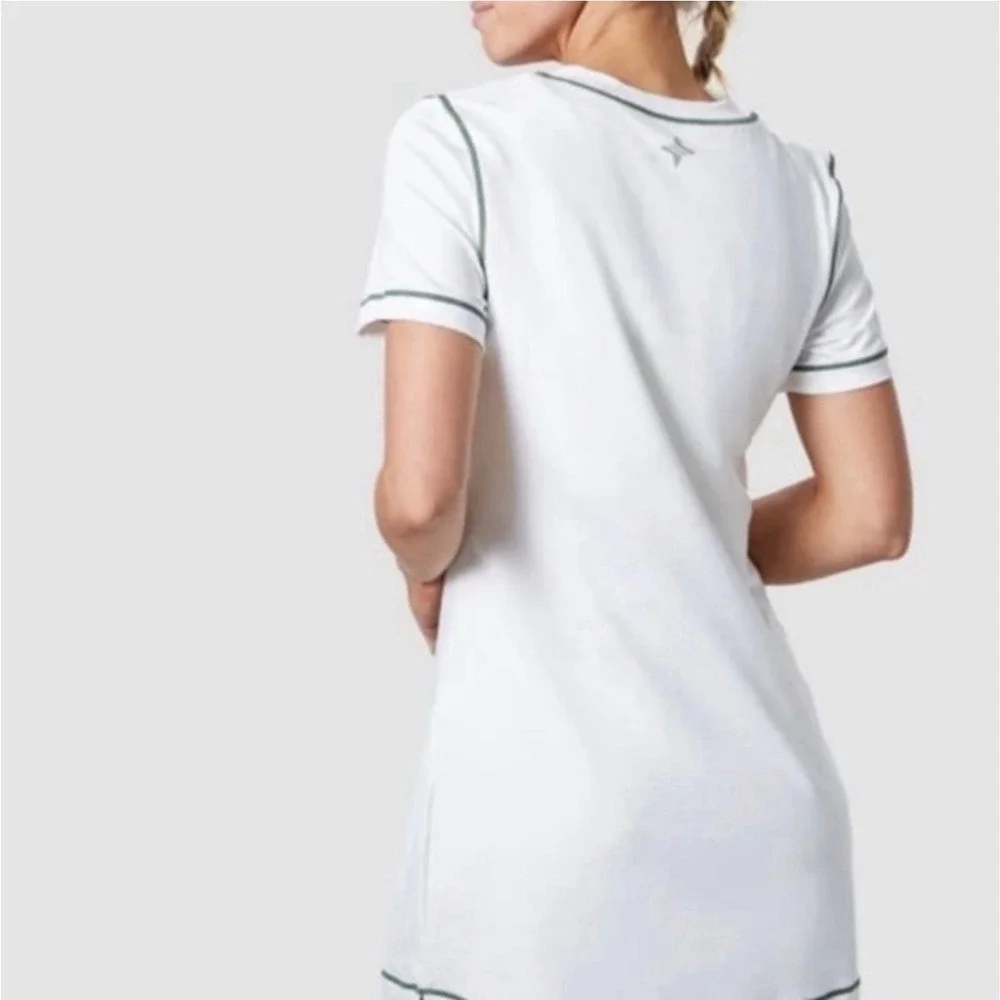Tuckernuck Tennis Sport Dress White Green Trim Front Pocket Preppy Sz Small